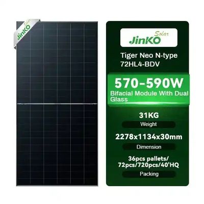 575W Jinko Tiger Neo N형 72HL4-BDV 태양광 시스템용 양면 태양광 패널