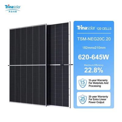 210mmx210mm 셀 크기 620W-645W 듀얼 글래스 모노 크리스탈린 태양 패널 25 ~ 20C