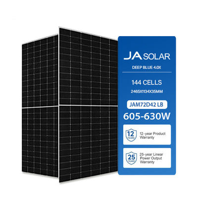630W JA 태양 전지 JAM72D42 605-630/LB 144 모노 셀 16BB N형 TOPCON 쌍면 쌍 유리 태양 전지 패널