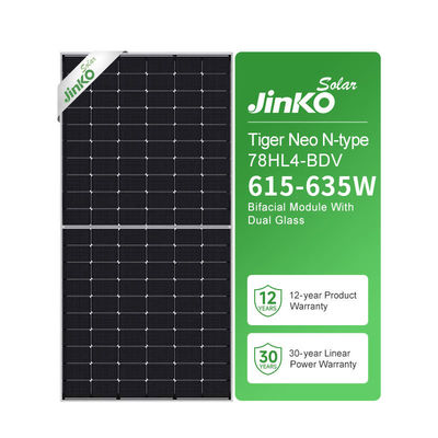 전면 유리 2.0mm 진코 양면 태양 전지 패널 635W 630W 625W 620W 615WP N형 톱콘